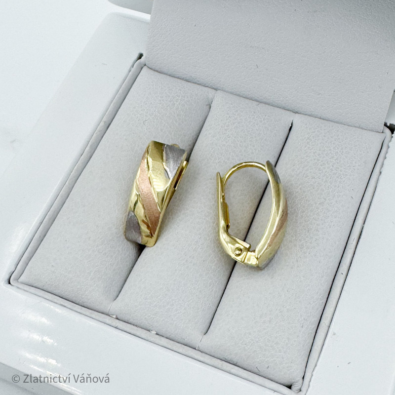 Žluté zlato náušnice na klapku se vzorem